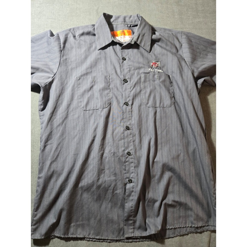 Red Kap Shirt Mens XL Gray Pinstripe Fat Tire New Belgium Brewing Short Sleeve